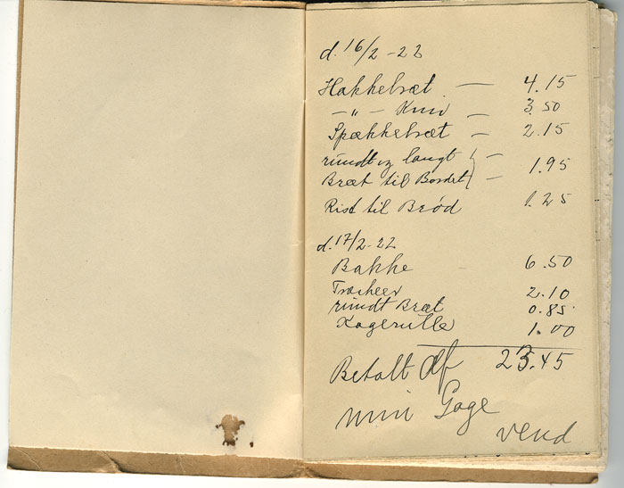Første udgifter d. 16.2. - 1922