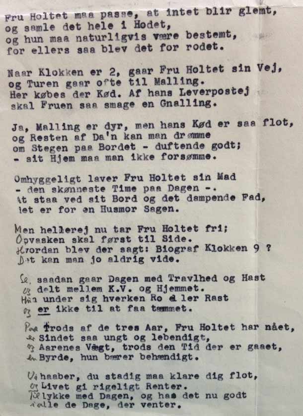 F&oslash;dselsdagssang til Astrid Holtet 1937