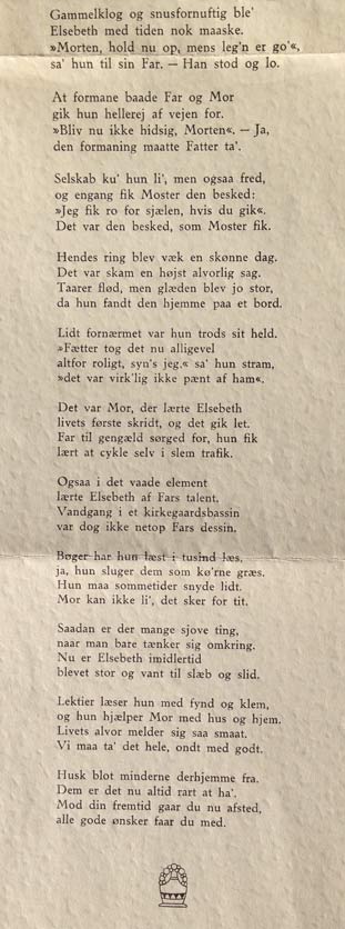 Sang til kusine Elsebeths konfirmation 1939