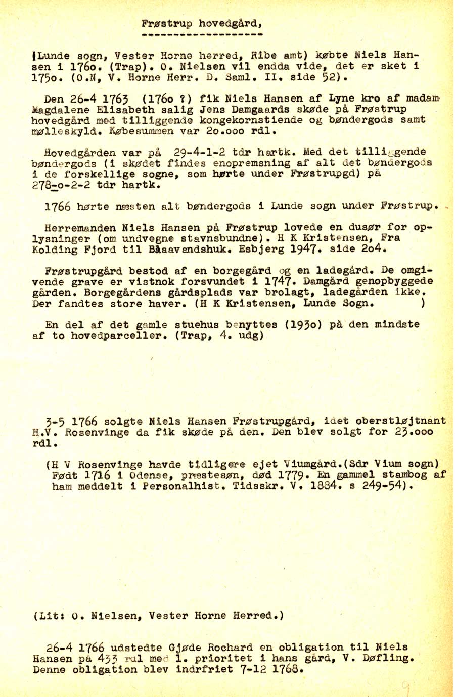 Dokument omhandlende Fr&oslash;strup Hovedg&aring;rd