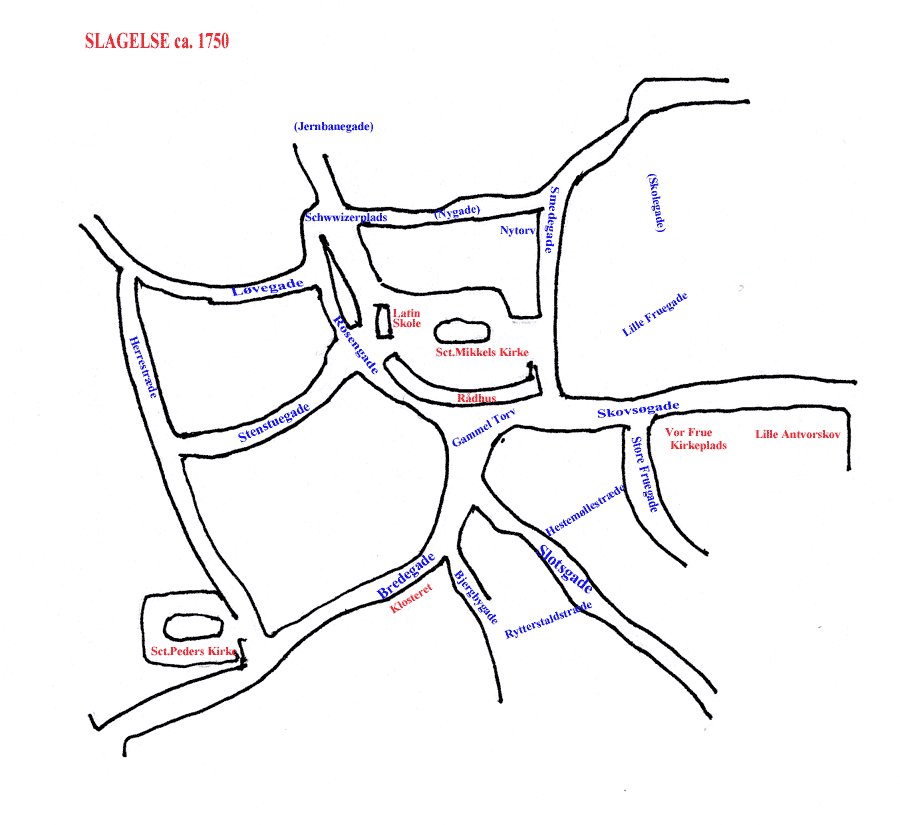 Plan over Slagelse, ca. 1750