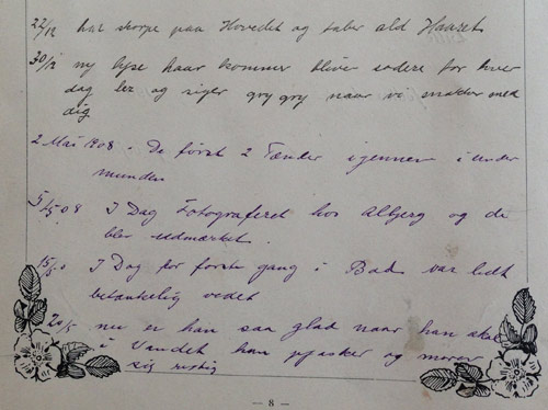 Side 8: De f&oslash;rste dage - Nederste del af teksten: